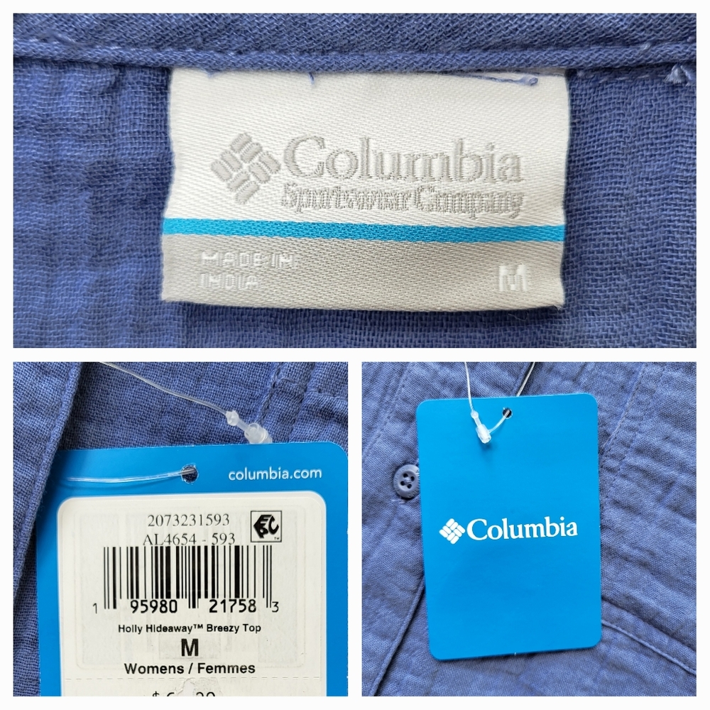 COLUMBIA Women's Holly Hideaway Breezy Short Sleeve Top - Size M - Blue - (NWT) - Picture 11 of 12